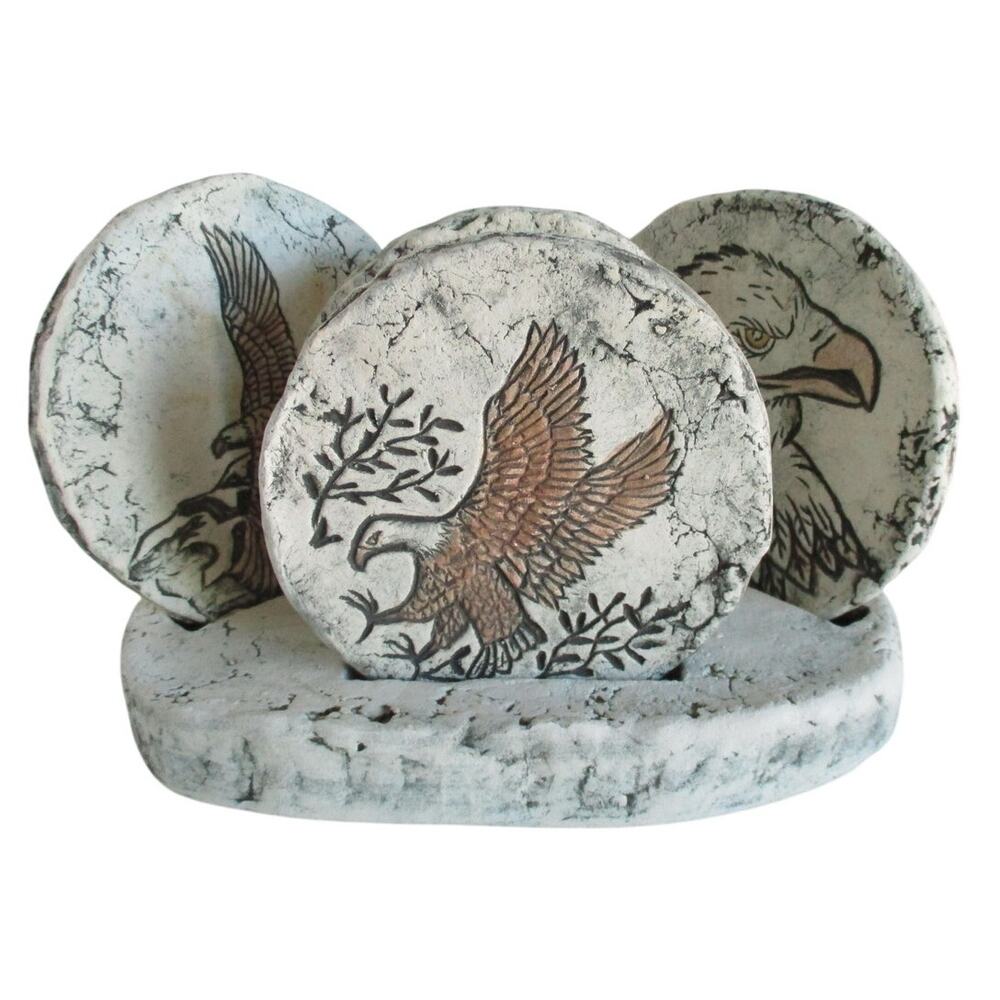 Shapes Of Clay Hand Painted Eagle Set Of 4 Coasters Made From Mt. St. Helen Ash